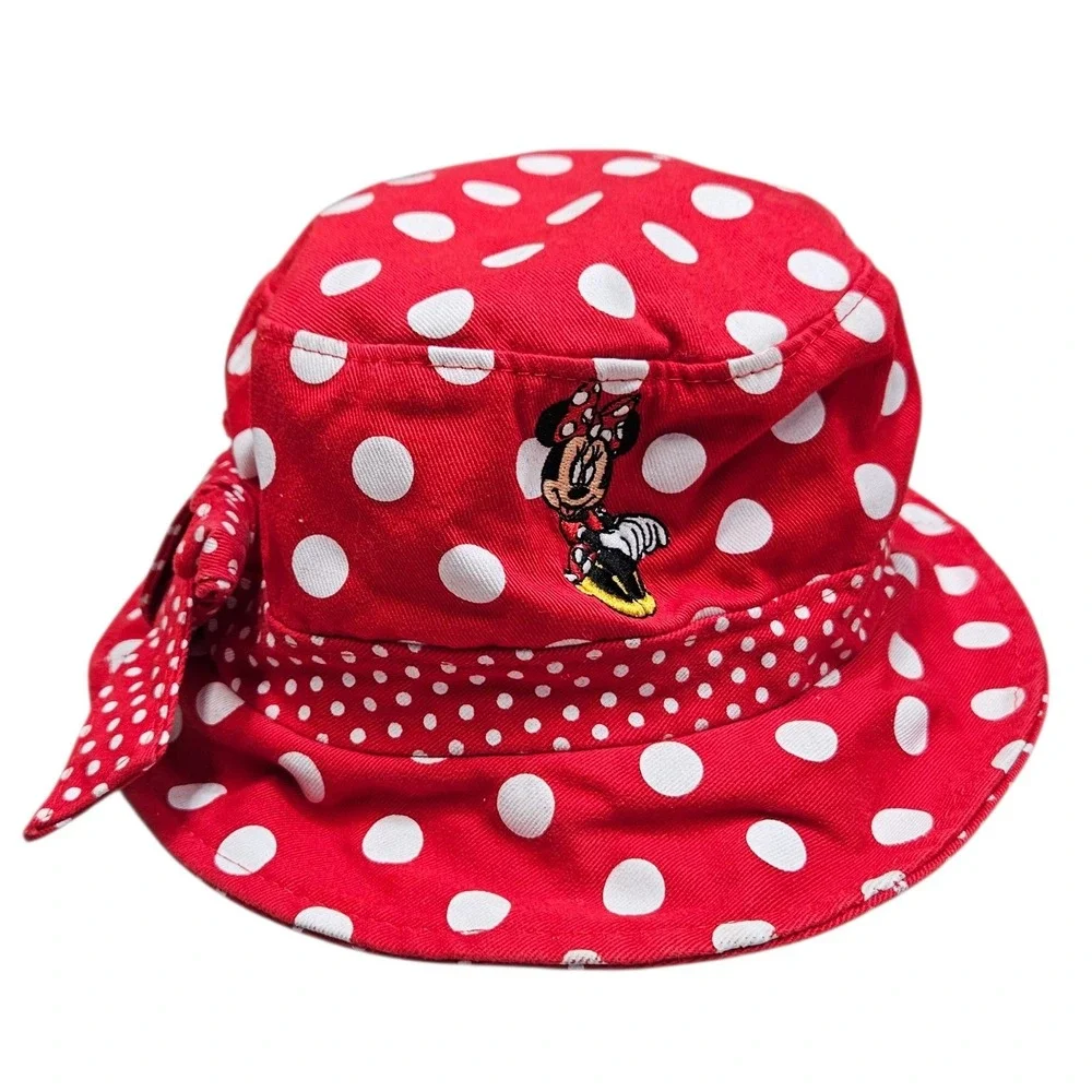 Disney Parks Minnie‎ Mouse Red White Polka Dot Bucket Hat Bow Authentic Original